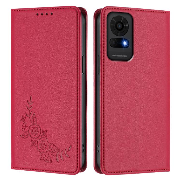 For TCL 50 LE 5G / K23 / K24 Peony Embossed Magnetic RFID Vegan Leather Phone Case