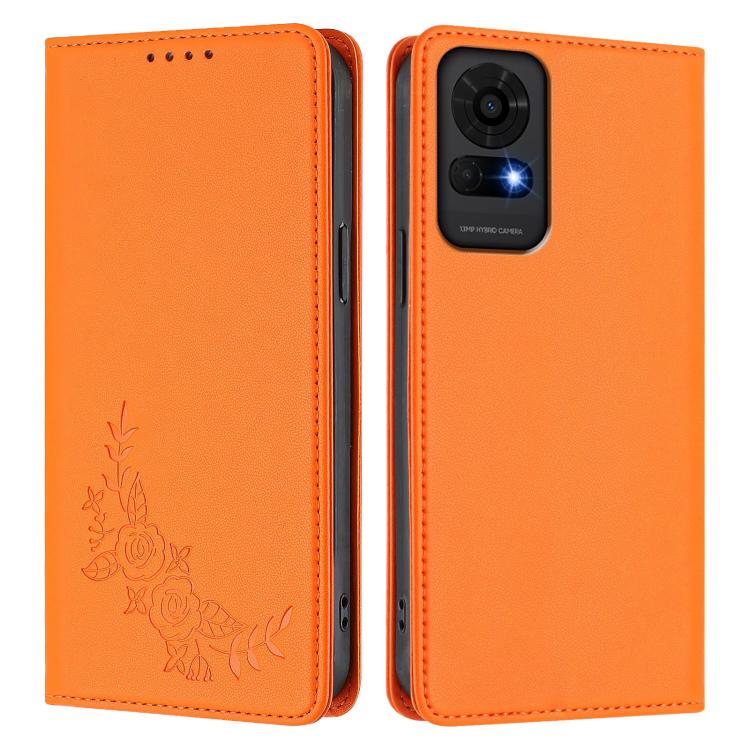 For TCL 50 LE 5G / K23 / K24 Peony Embossed Magnetic RFID Vegan Leather Phone Case