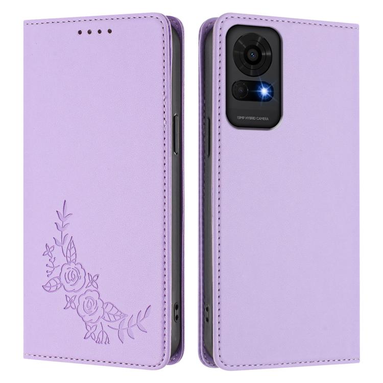 For TCL 50 LE 5G / K23 / K24 Peony Embossed Magnetic RFID Vegan Leather Phone Case