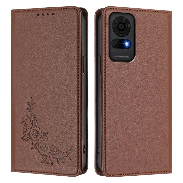 For TCL 50 LE 5G / K23 / K24 Peony Embossed Magnetic RFID Vegan Leather Phone Case