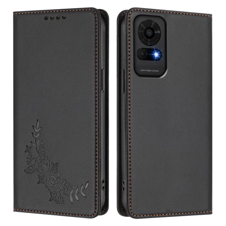 For TCL 50 LE 5G / K23 / K24 Peony Embossed Magnetic RFID Vegan Leather Phone Case