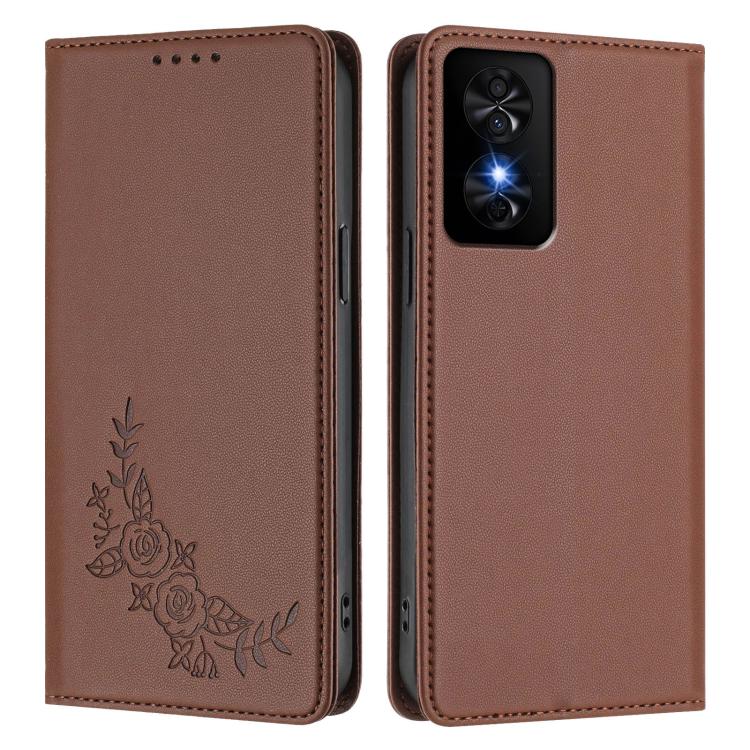 For TCL 50 SE / 40 NXTpaper 4G Peony Embossed Magnetic RFID Vegan Leather Phone Case