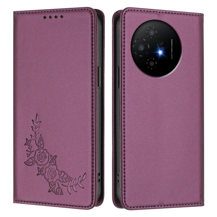 For TCL 50 XL / 50 XL Nxtpaper Peony Embossed Magnetic RFID Vegan Leather Phone Case