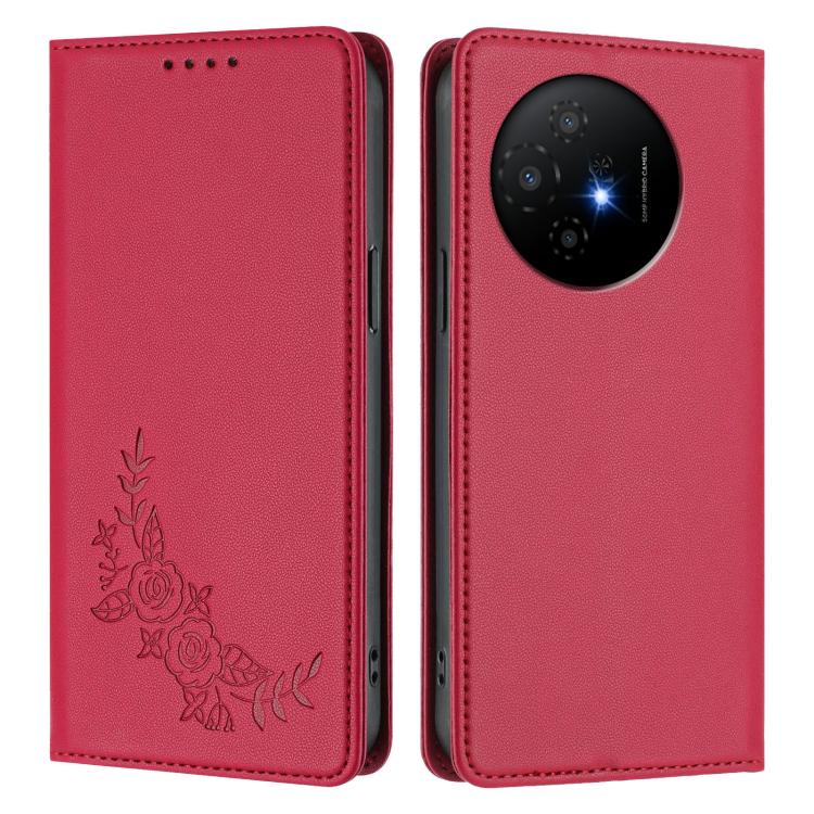 For TCL 50 XL / 50 XL Nxtpaper Peony Embossed Magnetic RFID Vegan Leather Phone Case