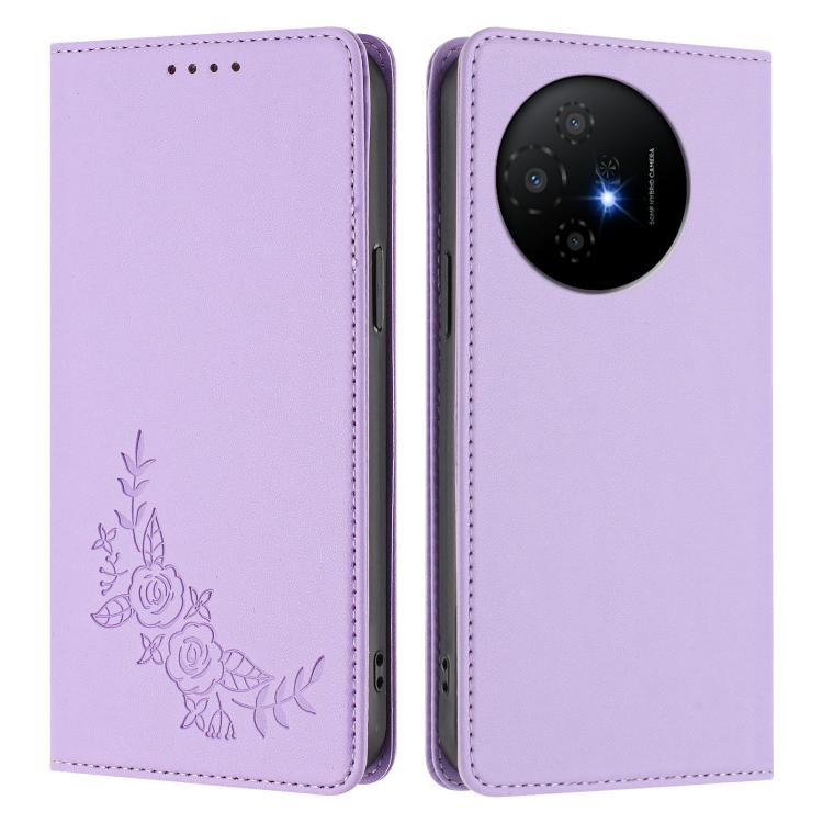 For TCL 50 XL / 50 XL Nxtpaper Peony Embossed Magnetic RFID Vegan Leather Phone Case