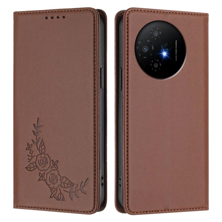 For TCL 50 XL / 50 XL Nxtpaper Peony Embossed Magnetic RFID Vegan Leather Phone Case