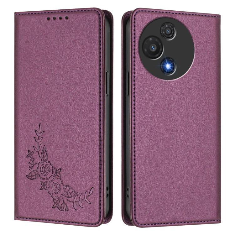 For TCL 60 5G Peony Embossed Magnetic RFID Vegan Leather Phone Case