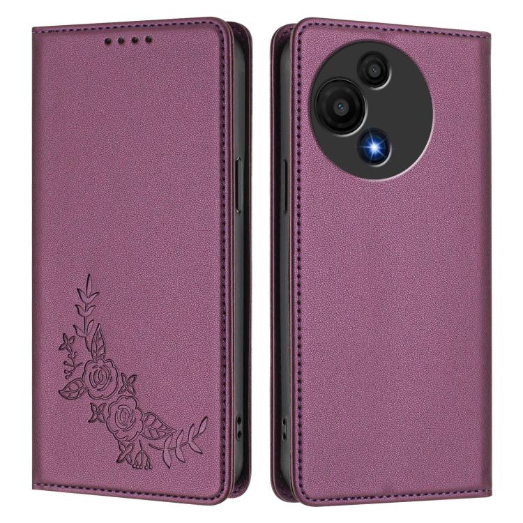 For TCL 60 SE NXTpaper Peony Embossed Magnetic RFID Vegan Leather Phone Case