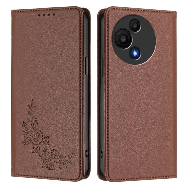 For TCL 60 SE NXTpaper Peony Embossed Magnetic RFID Vegan Leather Phone Case