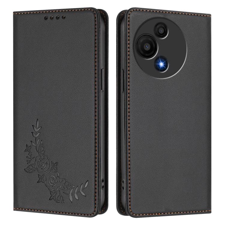For TCL 60 SE NXTpaper Peony Embossed Magnetic RFID Vegan Leather Phone Case