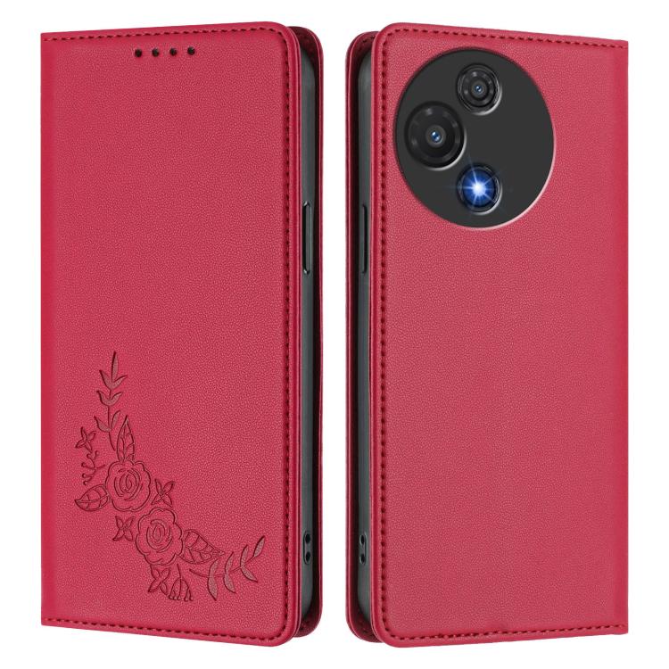 For TCL 60R Peony Embossed Magnetic RFID Vegan Leather Phone Case