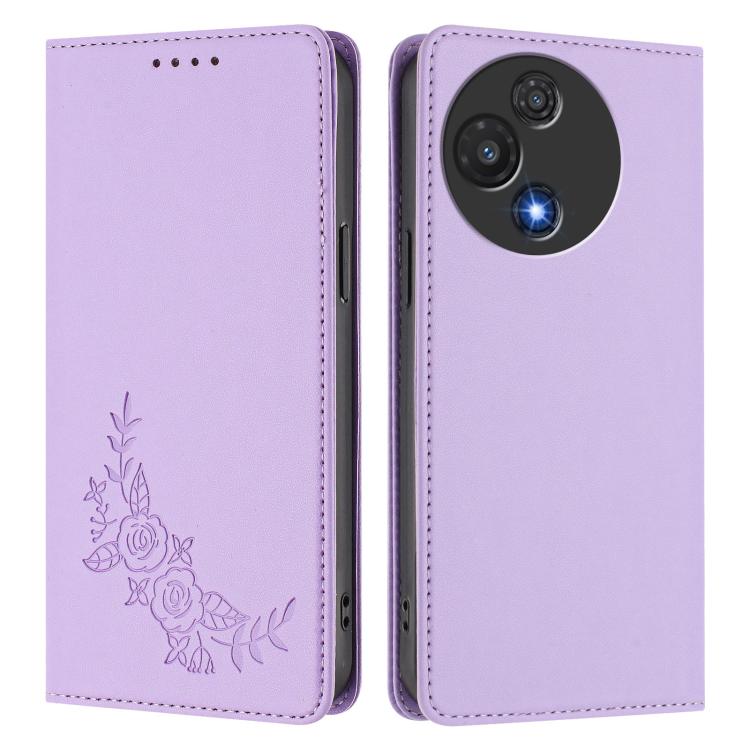 For TCL 60R Peony Embossed Magnetic RFID Vegan Leather Phone Case
