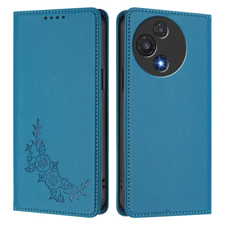 For TCL 60R Peony Embossed Magnetic RFID Vegan Leather Phone Case