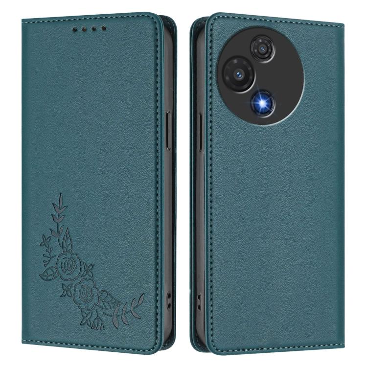 For TCL 60R Peony Embossed Magnetic RFID Vegan Leather Phone Case
