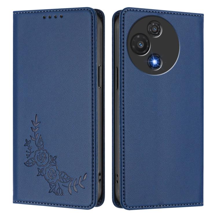 For TCL 60R Peony Embossed Magnetic RFID Vegan Leather Phone Case