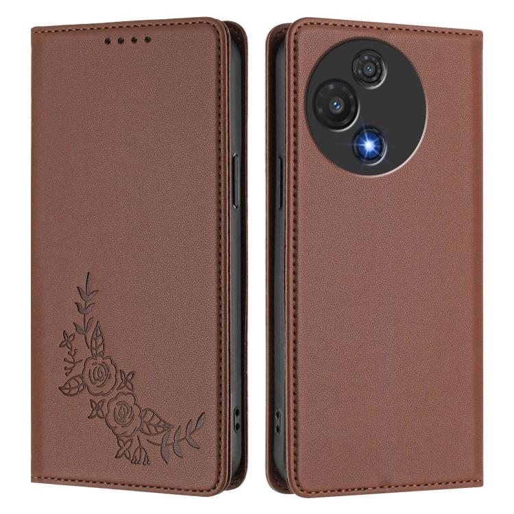 For TCL 60R Peony Embossed Magnetic RFID Vegan Leather Phone Case