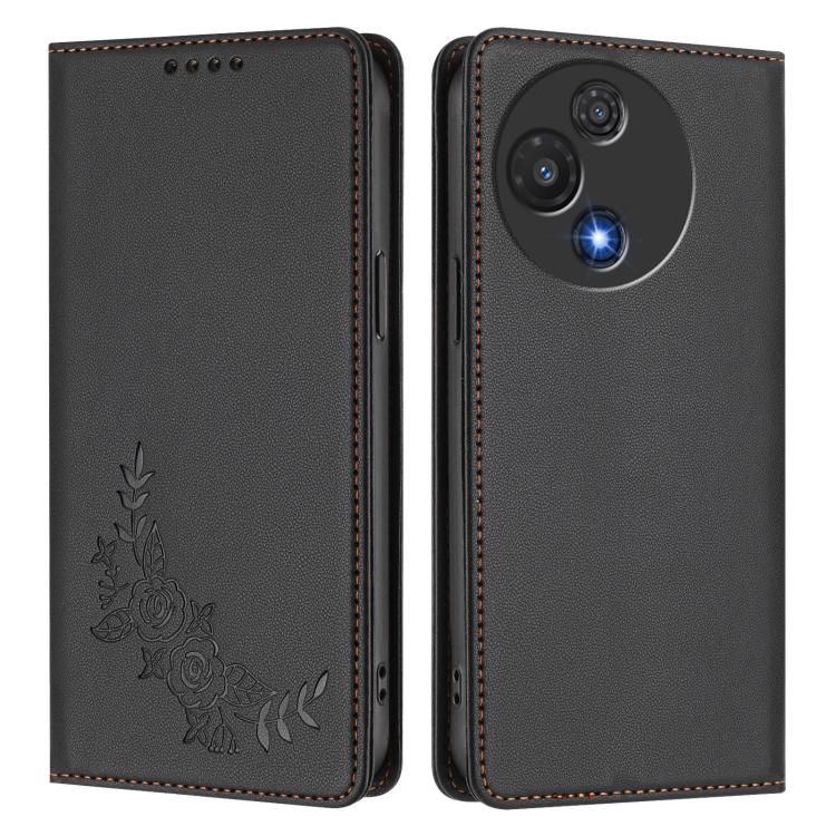 For TCL 60R Peony Embossed Magnetic RFID Vegan Leather Phone Case