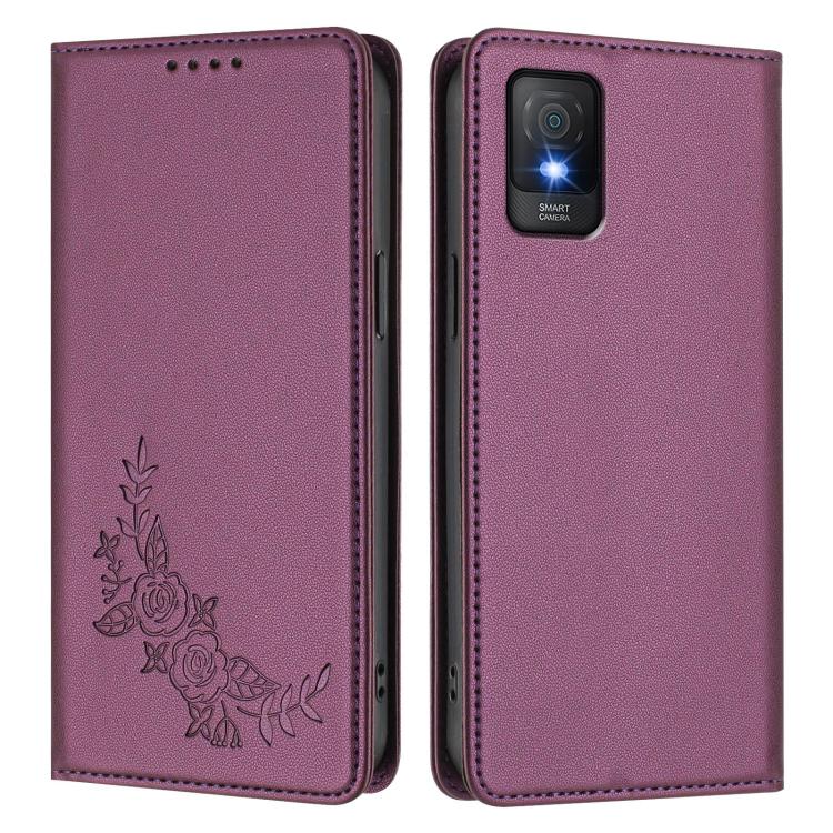 For TCL 403 Peony Embossed Magnetic RFID Vegan Leather Phone Case