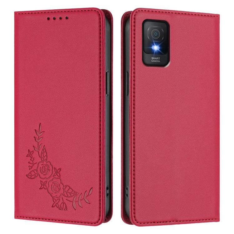 For TCL 403 Peony Embossed Magnetic RFID Vegan Leather Phone Case