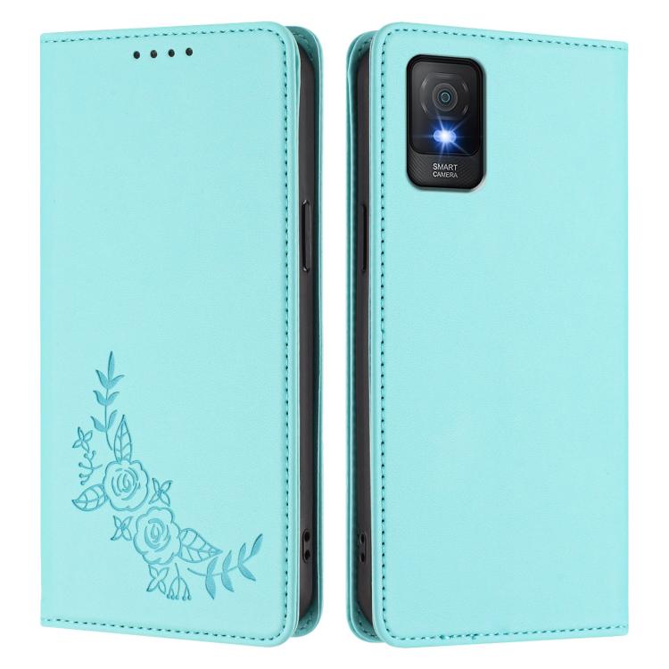 For TCL 403 Peony Embossed Magnetic RFID Vegan Leather Phone Case