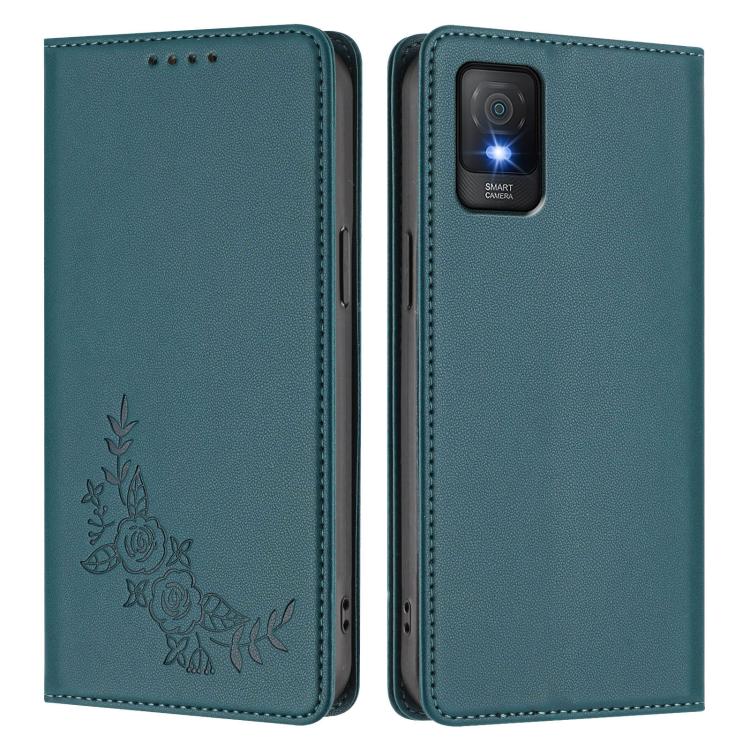For TCL 403 Peony Embossed Magnetic RFID Vegan Leather Phone Case