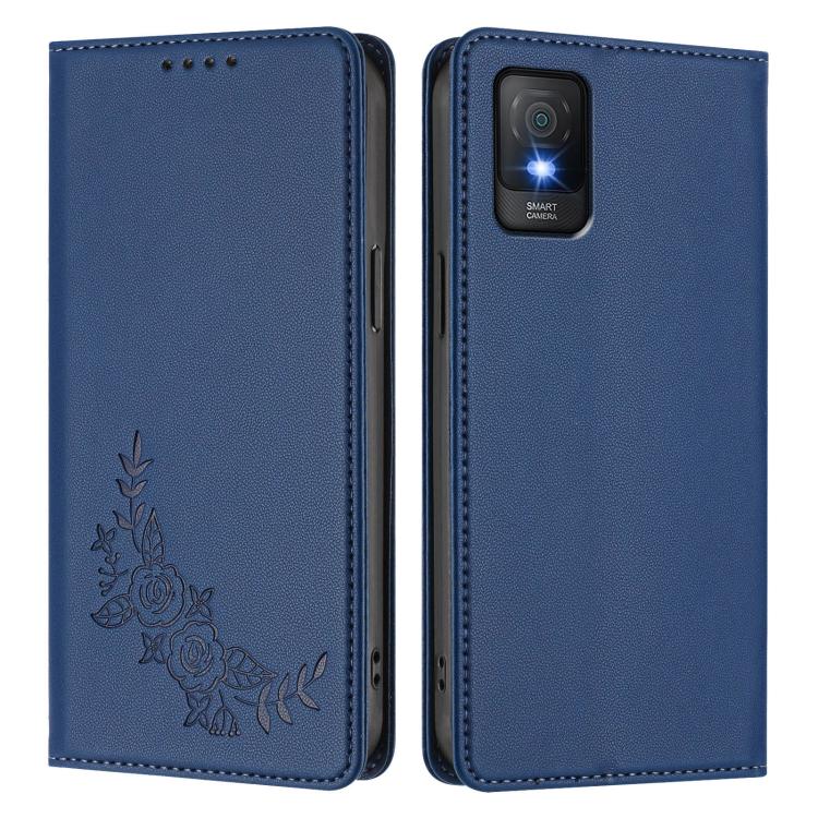 For TCL 403 Peony Embossed Magnetic RFID Vegan Leather Phone Case