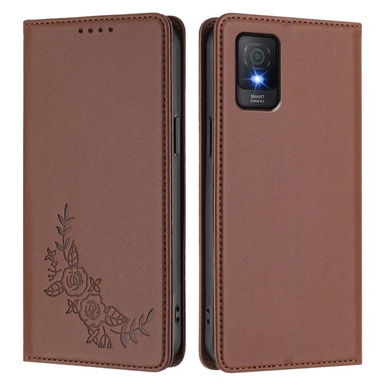 For TCL 403 Peony Embossed Magnetic RFID Vegan Leather Phone Case