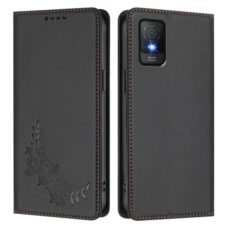 For TCL 403 Peony Embossed Magnetic RFID Vegan Leather Phone Case