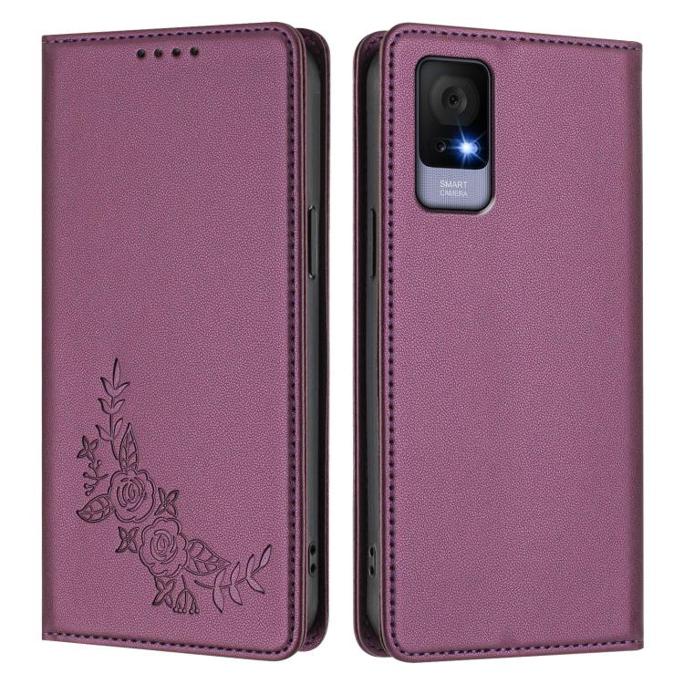 For TCL 405 / 406 / 406s / 408 Peony Embossed Magnetic RFID Vegan Leather Phone Case