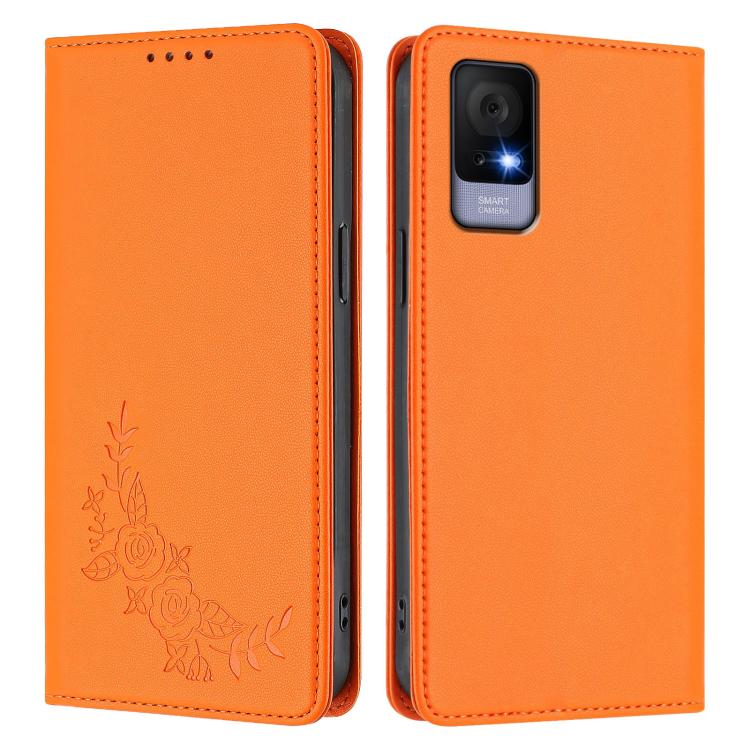For TCL 405 / 406 / 406s / 408 Peony Embossed Magnetic RFID Vegan Leather Phone Case