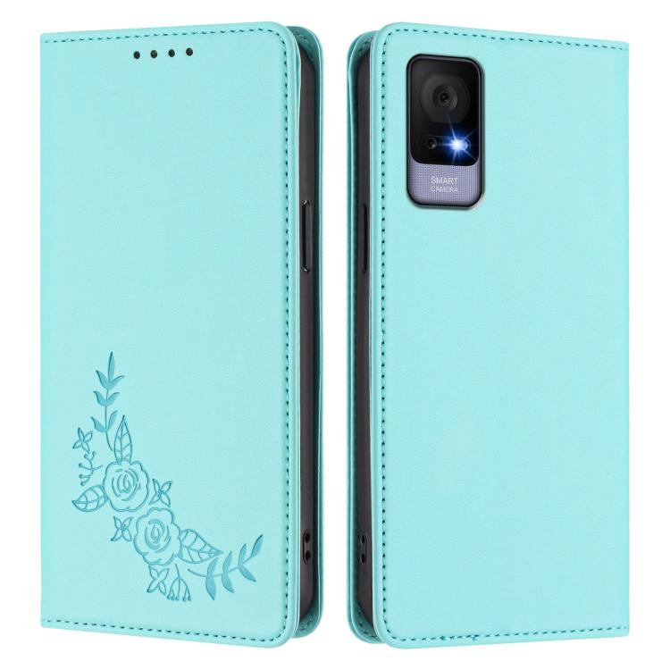 For TCL 405 / 406 / 406s / 408 Peony Embossed Magnetic RFID Vegan Leather Phone Case