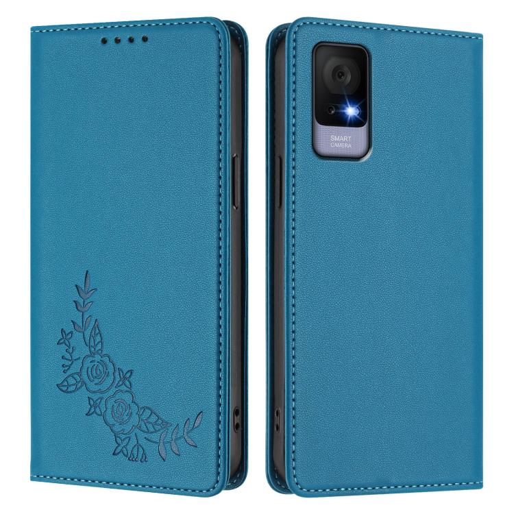 For TCL 405 / 406 / 406s / 408 Peony Embossed Magnetic RFID Vegan Leather Phone Case