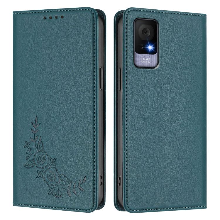 For TCL 405 / 406 / 406s / 408 Peony Embossed Magnetic RFID Vegan Leather Phone Case