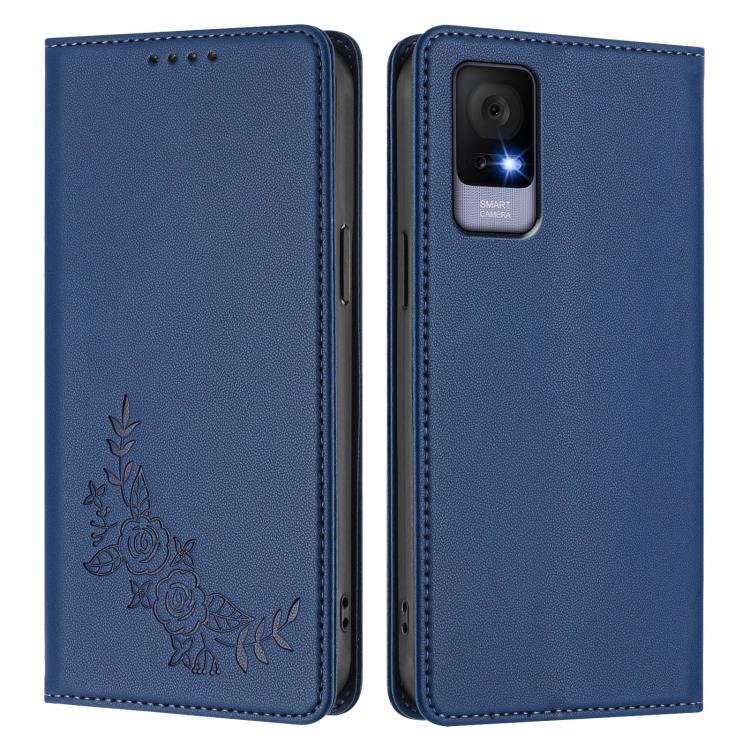 For TCL 405 / 406 / 406s / 408 Peony Embossed Magnetic RFID Vegan Leather Phone Case