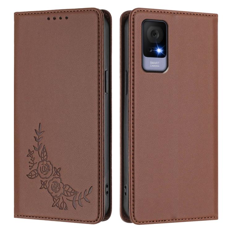 For TCL 405 / 406 / 406s / 408 Peony Embossed Magnetic RFID Vegan Leather Phone Case