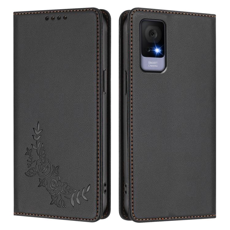 For TCL 405 / 406 / 406s / 408 Peony Embossed Magnetic RFID Vegan Leather Phone Case