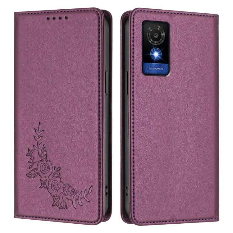 For TCL 501 Peony Embossed Magnetic RFID Vegan Leather Phone Case