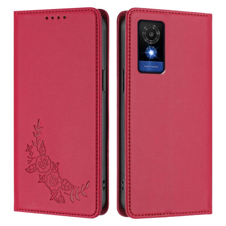 For TCL 501 Peony Embossed Magnetic RFID Vegan Leather Phone Case