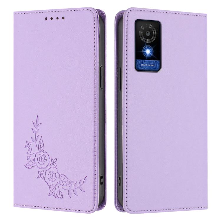 For TCL 501 Peony Embossed Magnetic RFID Vegan Leather Phone Case