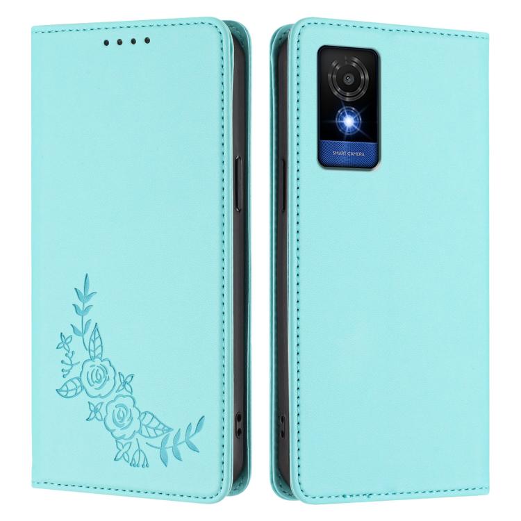 For TCL 501 Peony Embossed Magnetic RFID Vegan Leather Phone Case