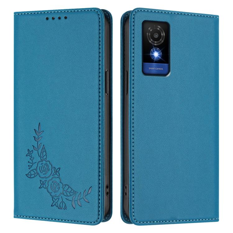 For TCL 501 Peony Embossed Magnetic RFID Vegan Leather Phone Case