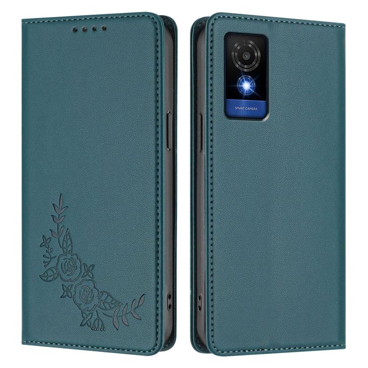For TCL 501 Peony Embossed Magnetic RFID Vegan Leather Phone Case