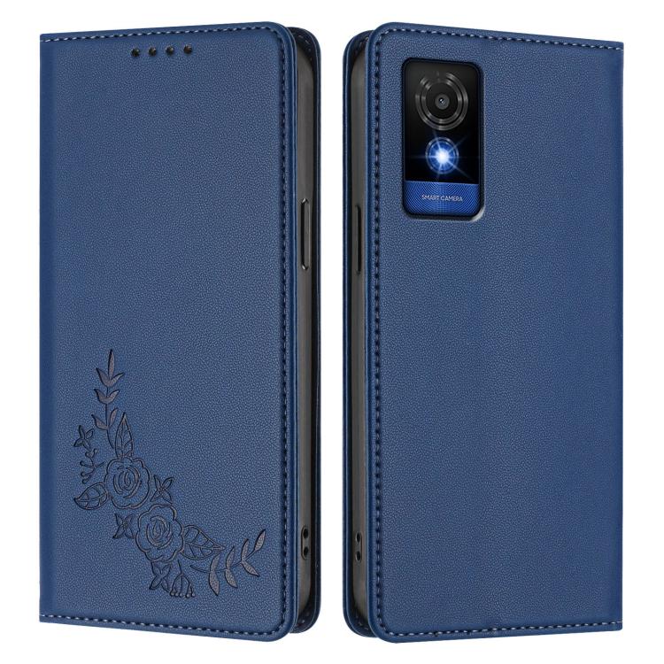 For TCL 501 Peony Embossed Magnetic RFID Vegan Leather Phone Case