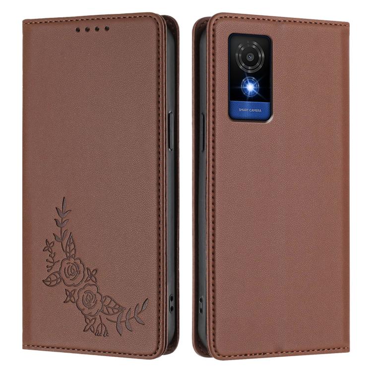 For TCL 501 Peony Embossed Magnetic RFID Vegan Leather Phone Case