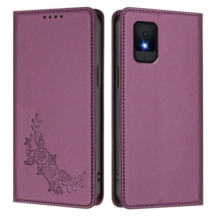 For TCL 502 Peony Embossed Magnetic RFID Vegan Leather Phone Case