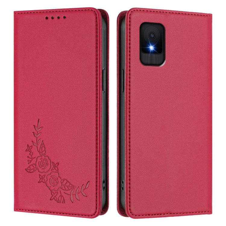 For TCL 502 Peony Embossed Magnetic RFID Vegan Leather Phone Case