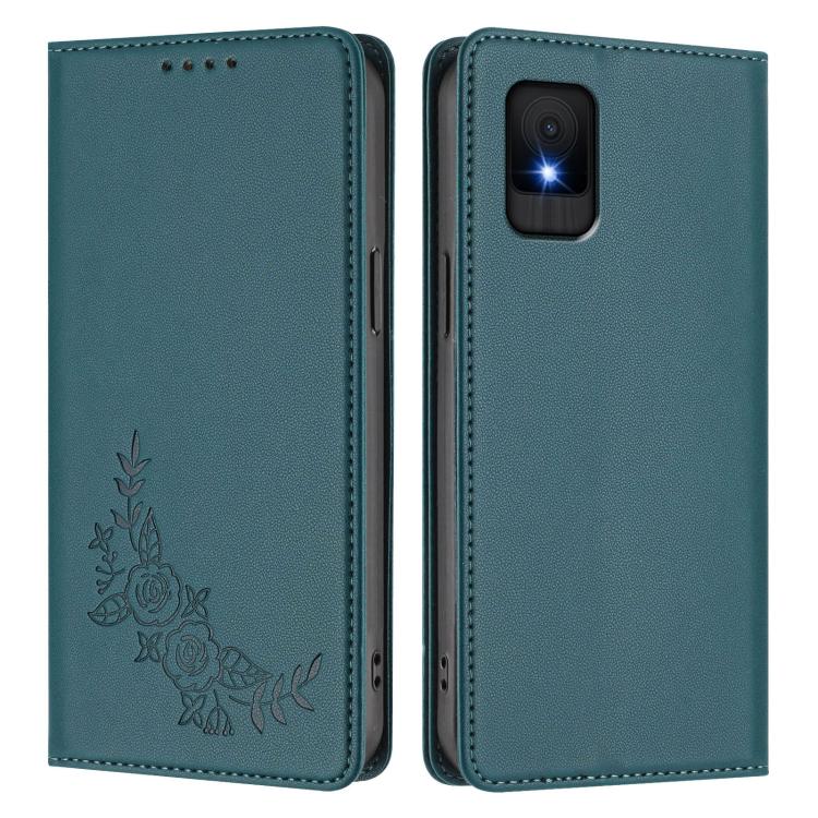 For TCL 502 Peony Embossed Magnetic RFID Vegan Leather Phone Case