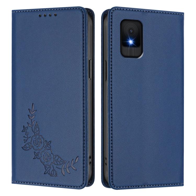 For TCL 502 Peony Embossed Magnetic RFID Vegan Leather Phone Case