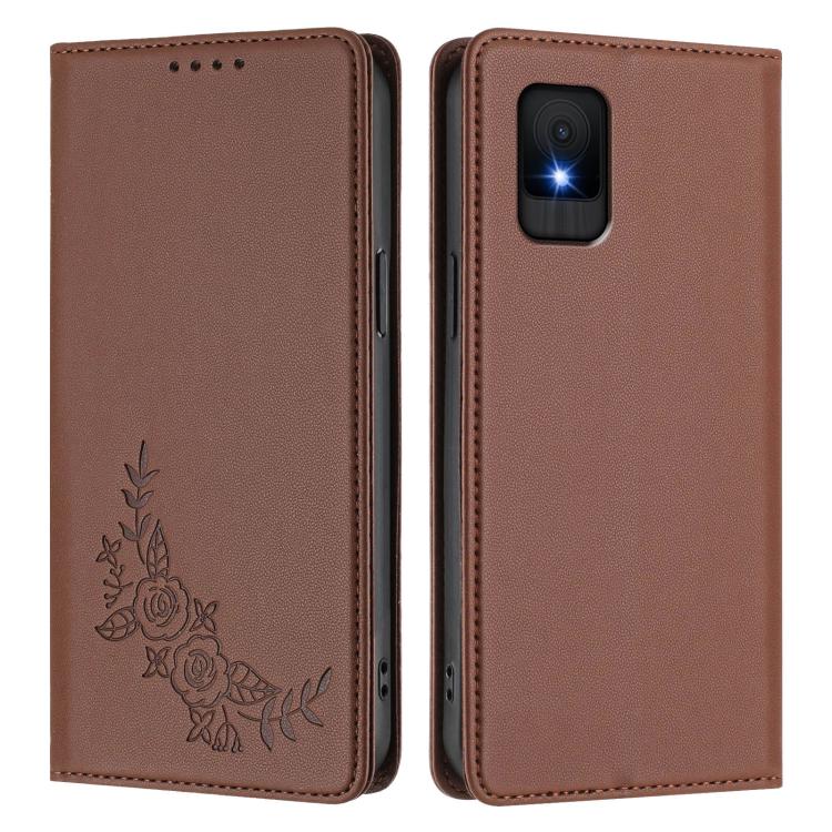 For TCL 502 Peony Embossed Magnetic RFID Vegan Leather Phone Case
