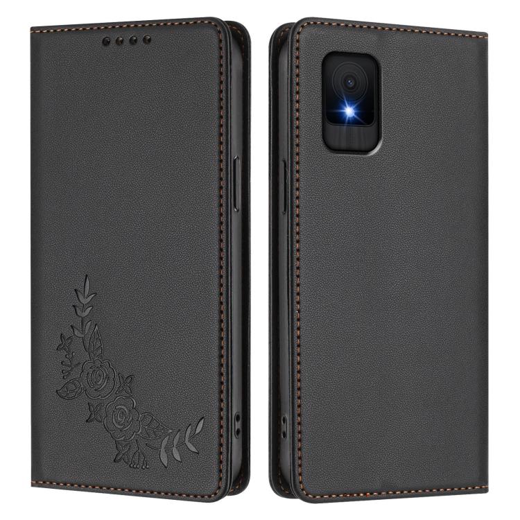 For TCL 502 Peony Embossed Magnetic RFID Vegan Leather Phone Case